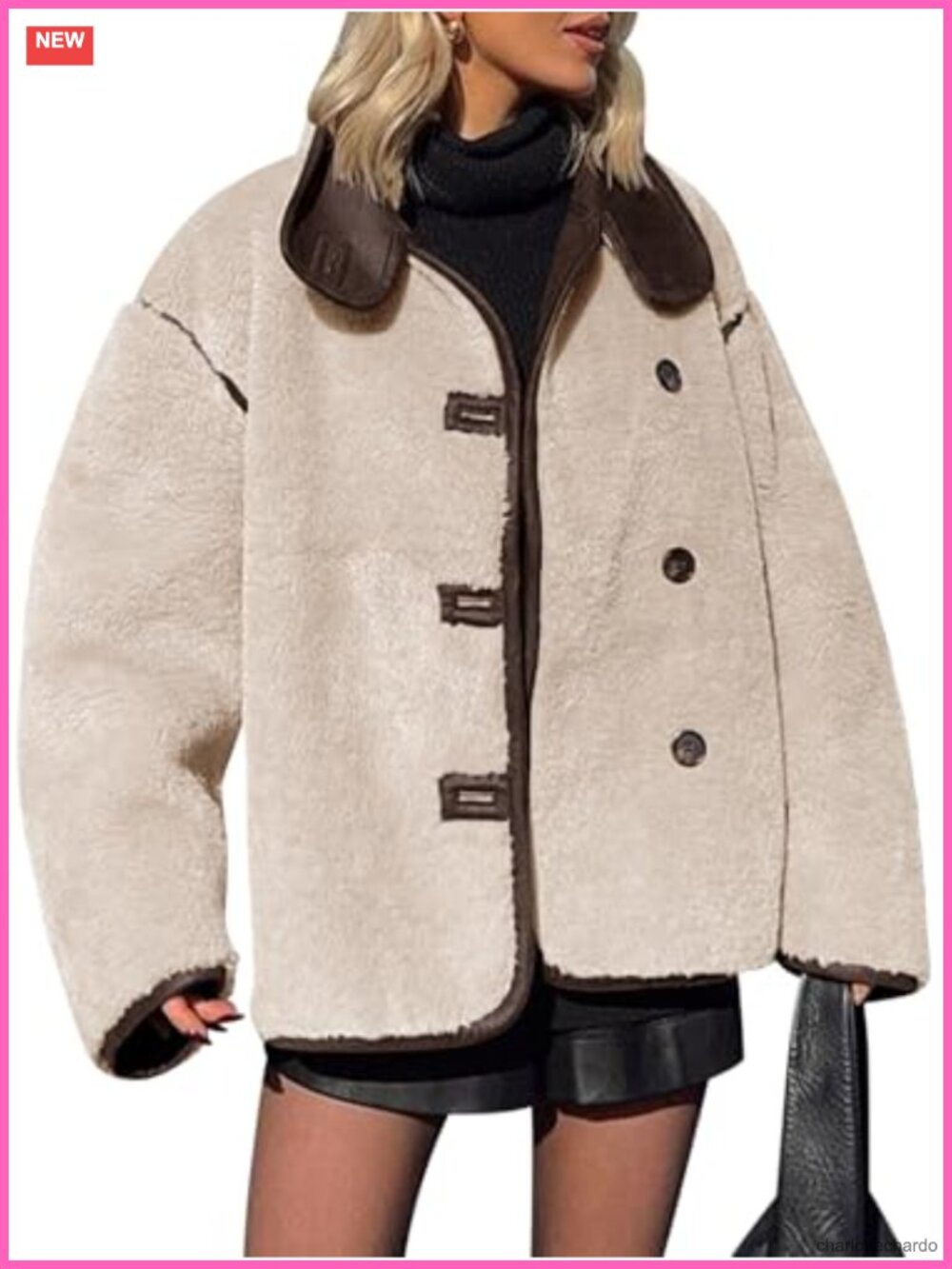 Faux Fur Jacket Warm Winter Stand Collar Button Down Loose Fit